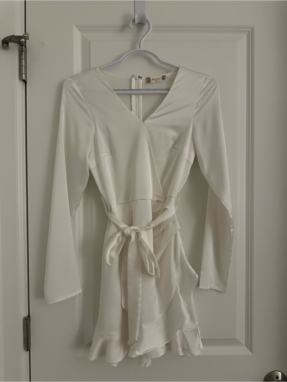 White Wrap Mini Dress with Ruffle Hem-Graduation dress